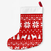 ポルトガル水犬は休日パターンのシルエットを描きます スモールクリスマスストッキング (裏面)