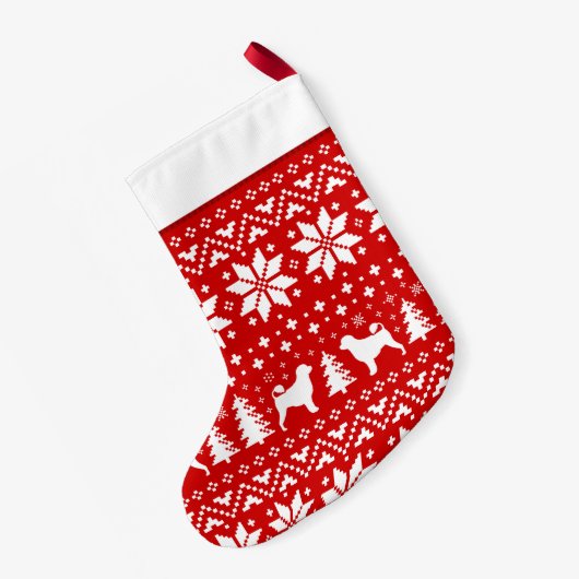 ポルトガル水犬は休日パターンのシルエットを描きます スモールクリスマスストッキング (裏面 (吊り時))