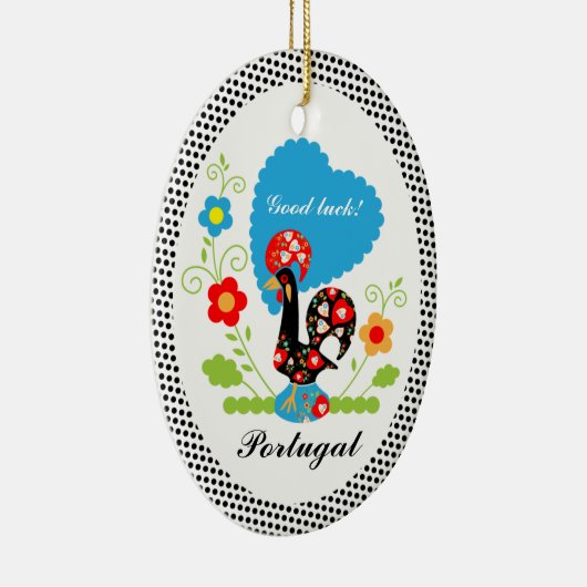 ポルトガル産のオンドリで黒い水玉模様 セラミックオーナメント (右)