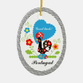 ポルトガル産のオンドリで黒い水玉模様 セラミックオーナメント (正面)