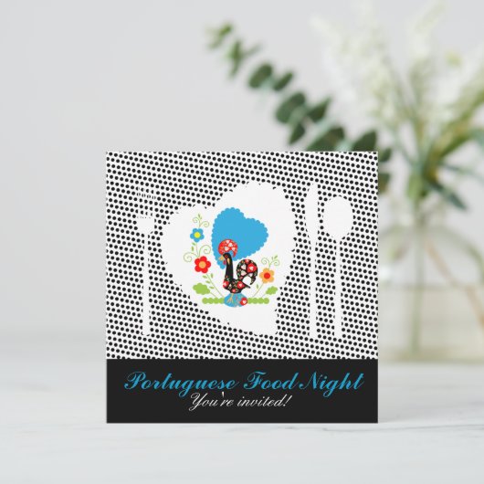 ポルトガル産のオンドリで黒い水玉模様 招待状 (スタンド正面)