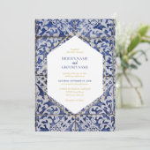 ポルトガル素朴タイル結婚式招待状 招待状 (スタンド正面)