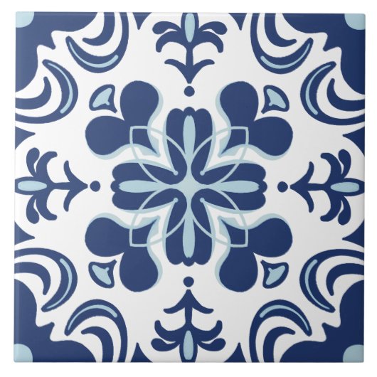 ポルトガル素朴語アズレジョ青地中海の白 タイル (正面)