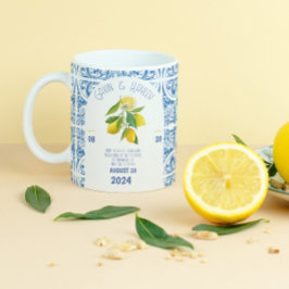 ポルトガル結婚のマグカップ |青いタイルとレモンのエレガ ボーンチャイナマグカップ