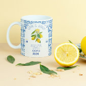 ポルトガル結婚のマグカップ |青いタイルとレモンのエレガ ボーンチャイナマグカップ