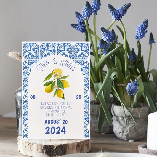 ポルトガル結婚式招待状 |青いタイル ポストカード