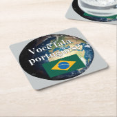 ポルトガル話語は？ポルトガル語国旗と地球 スクエアペーパーコースター (アングル)