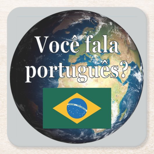 ポルトガル話語は？ポルトガル語国旗と地球 スクエアペーパーコースター (正面)