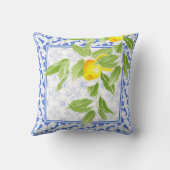ポルトガル語のサマーレモン青と白のアズレジョ クッション (裏面)