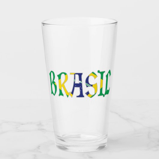 ポルトガル語のブラジルを国旗の色で タンブラーグラス (正面)