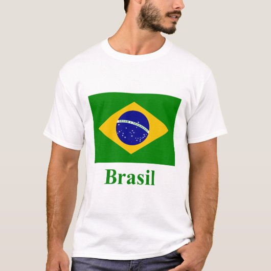 ポルトガル語の名前のブラジルの旗 Tシャツ (正面)