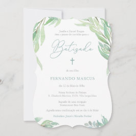 ポルトガル語の少年のための緑のバプテスマパーティー 招待状