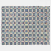 ポルトガル語の青いタイルデザイン フリースブランケット (正面(横))