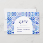 ポルトガル語の青い白いタイル結婚アーチ 出欠カード (正面)