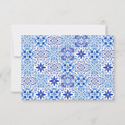 ポルトガル語の青い白いタイル結婚アーチ 出欠カード (裏面)