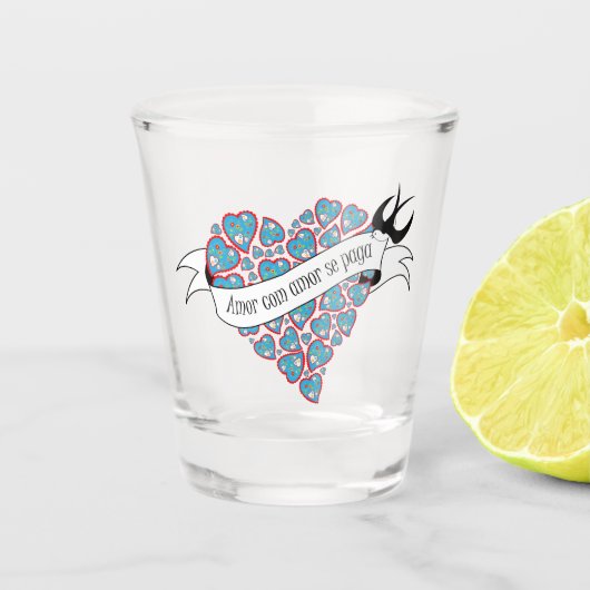 ポルトガル語を愛し図解入りの、写真付きのて愛する ショットグラス (正面)