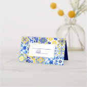 ポルトガル語アズレジョスタイルブルー結婚イエロー プレイスカード (正面)