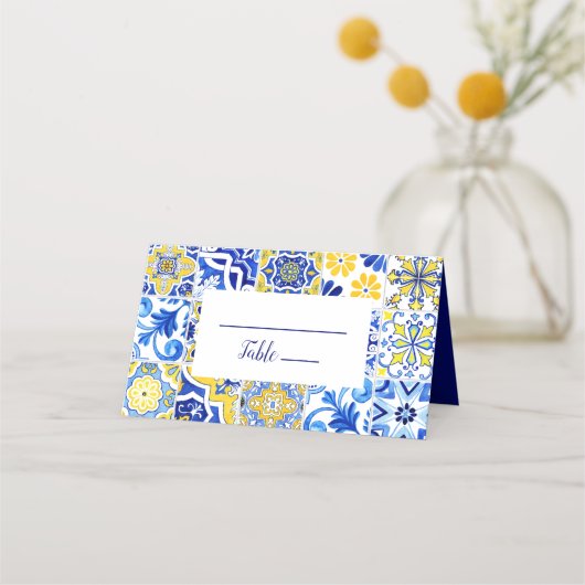ポルトガル語アズレジョスタイルブルー結婚イエロー プレイスカード (正面)