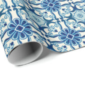 ポルトガル語アズレジョスブルーの花の模様 ラッピングペーパー (ロールコーナー)