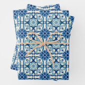 ポルトガル語アズレジョスブルーフローラタイル模様 ラッピングペーパーシート (インサイチュ)