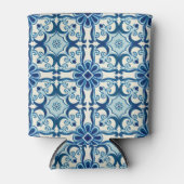 ポルトガル語アズレジョスブルーフローラタイル模様 缶クーラー (正面)