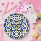 ポルトガル語アズレジョ装飾ブルーイエローパーティー ペーパープレート (パーティー)