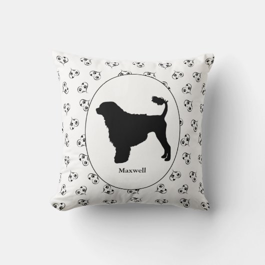 ポルトガル語ウォータードッグシルエット白黒 クッション (正面)