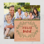 ポルトガル語クリスマスフォトカードクラフト紙リース シーズンカード (正面/裏面)