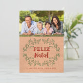 ポルトガル語クリスマスフォトカードクラフト紙リース シーズンカード (スタンド正面)