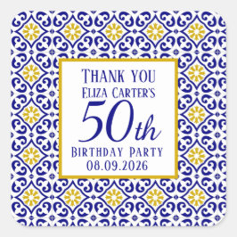 ポルトガル語タイルブルー50誕生日 地中海の スクエアシール