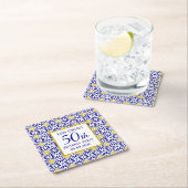 ポルトガル語タイルブルー50誕生日 地中海の スクエアペーパーコースター (インサイチュ)