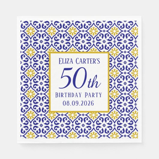 ポルトガル語タイルブルー50誕生日 地中海の スタンダードランチョンナプキン (正面)