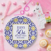 ポルトガル語タイルブルー50誕生日 地中海の ペーパープレート (パーティー)