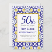 ポルトガル語タイルブルー50誕生日 地中海の 招待状 (正面)