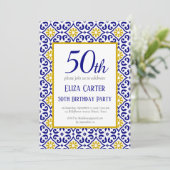 ポルトガル語タイルブルー50誕生日 地中海の 招待状 (スタンド正面)
