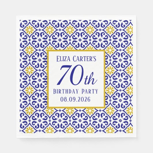 ポルトガル語タイルブルー70誕生日 地中海の スタンダードランチョンナプキン (正面)