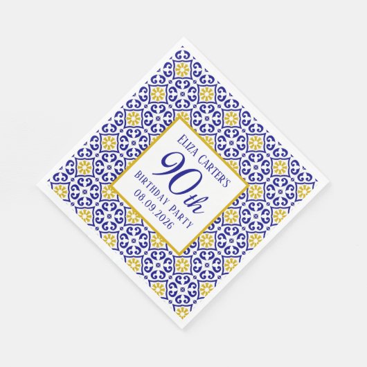 ポルトガル語タイルブルー90誕生日 地中海の スタンダードランチョンナプキン (角)
