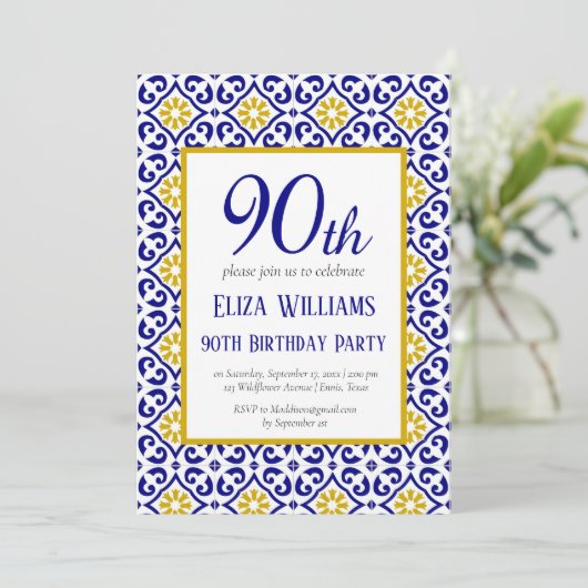 ポルトガル語タイルブルー90誕生日 地中海の 招待状 (スタンド正面)