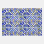 ポルトガル語タイル地中海のブルーフローラ ラッピングペーパーシート (正面3)