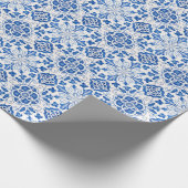 ポルトガル語タイル地中海のブルーフローラ ラッピングペーパー (角)