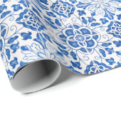ポルトガル語タイル地中海のブルーフローラ ラッピングペーパー (ロールコーナー)