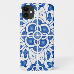 ポルトガル語タイル地中海のブルーフローラ iPhone 11 ケース