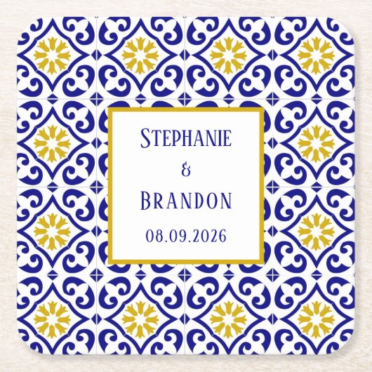 ポルトガル語タイル地中海のブ結婚ルー スクエアペーパーコースター (正面)