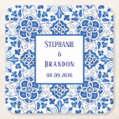 ポルトガル語タイル地中海のブ結婚ルー スクエアペーパーコースター (正面)