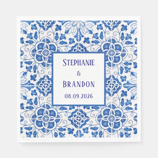 ポルトガル語タイル地中海のブ結婚ルー スタンダードランチョンナプキン (正面)