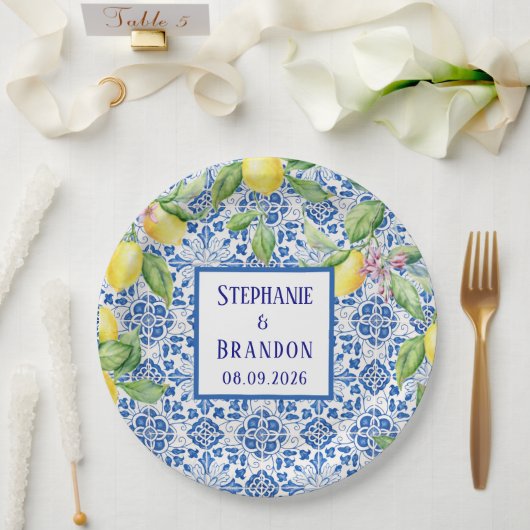 ポルトガル語タイル地中海のル結婚モン ペーパープレート (ウェディング)