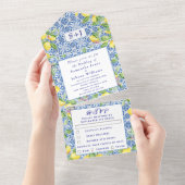 ポルトガル語タイル素朴イニシャル結婚ズ オールインワン招待状 (貼ってはがせる)