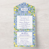 ポルトガル語タイル素朴イニシャル結婚ズ オールインワン招待状 (内側)