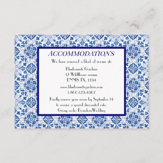ポルトガル語タイル結婚ブルーの宿泊施設 エンクロージャーカード (正面)