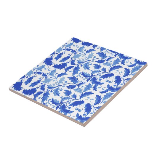 ポルトガル語タイル青い花と葉 タイル (側面)